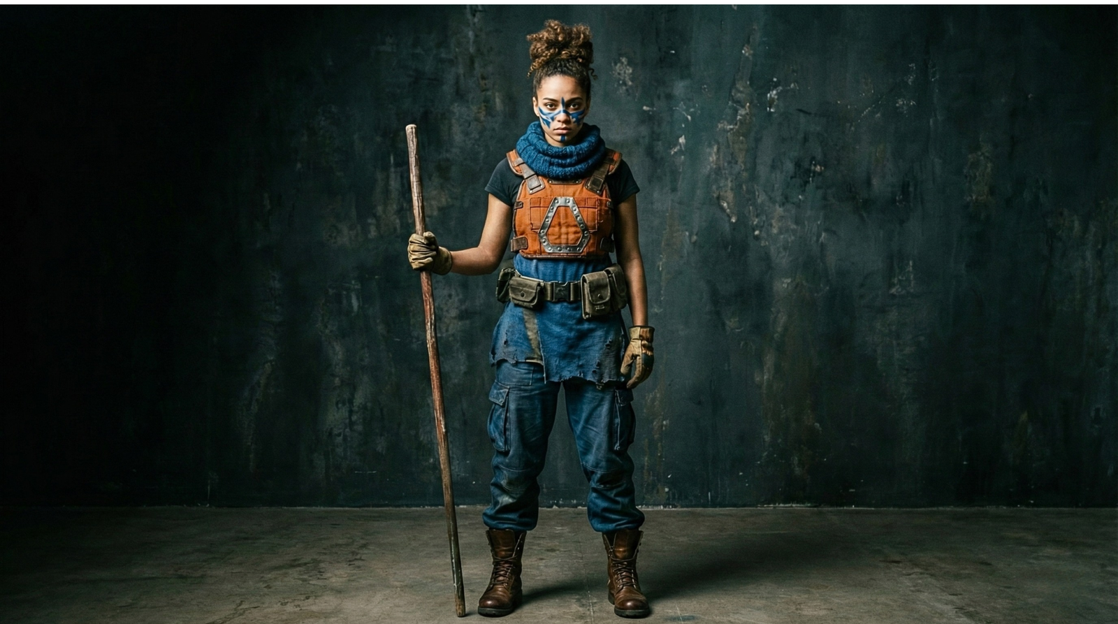 warrior woman full body size shot powerful keywords midjourney meta AI