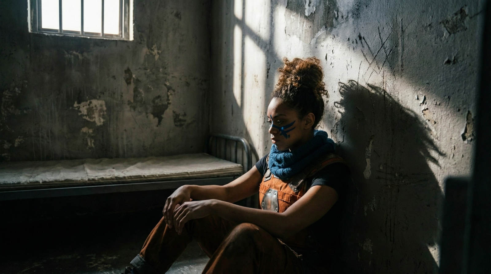 warrior woman in prison, powerful keywords meta AI Midjourney